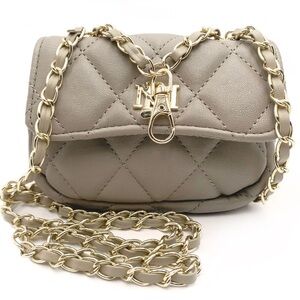 Badgley Mischka Mini Crossbody Purse Key Clip Vegan Leather White Quilted NWT